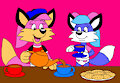 Becky the Fox Having a Tea Party with Bluebell the Fox by CartoonFoxArt2002