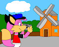 Becky the Fox Taking a Photo to the Windmill