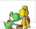 Yoshi and Koopa going to kiss by TairenuKitty