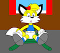 Sunshine the Fox Sitting Down on a Broken Chair