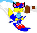 Alex the Fox Behind a Snowball and Skiing Down the Snow Hill by CartoonFoxArt2002