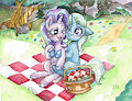 Starlight Glimmer and Trixie hugging while on a picnic by ButtercupSaiyan