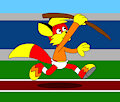 Blaze the Fox Running with a Pole in the Olympics