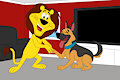 Linus playing with a GSD
