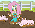 Fluttershy plays with the pigs in mud by mucky