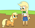 Appelajack and pony in mud 1