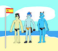 Three Characters on a Beach in Benidorm, Spain by TerryTheBlueFox