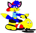 Alex the fox ride on a samuel the snow moblie
