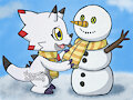 [FanArt] Gammamon making a Snowman by Veemonsito