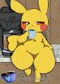 Pikachu and her morning Coffee by catonium