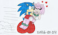 Sonic carrying Amy in Leia Slave outfit by KatarinaTheCat18