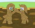 Belle and Soft Blue dressed for mud 2 by mucky