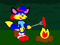 Alex the Fox Cooking a Sausage in the Campfire by CartoonFoxArt2002