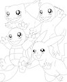 Pikachu, Squirtle, Charmander and Bulbasaur for coloring by DarlanSpace
