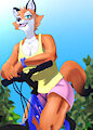 Fox riding her bike