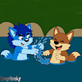Anthonitecus and Astraligor playing in the Water (gift by HueyHusky) by AnthonitecusBlueWolf