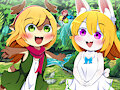 Best Friendship! A deer and a rabbit chasing butterflies in the summer forest by NEKOMO0