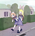 Henna and Abigail walking home from school. by SamanthaIndigo