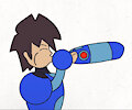 Megaman Volnutt inflating a Classic Megaman balloon by QuazoHori