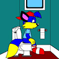 Alex the Fox sitting on the toilet in sleeper train by ToonArtistsLover