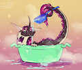 In a plastic basin by SunnyWay