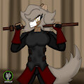 Un dibujo de una de mis ocs , kendo Andrea con un palo.
