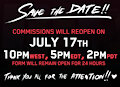 SAVE THE DATE! Commissions reopening on July 17th by aFurreak