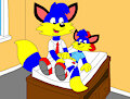 Alan the Fox Putting a Diaper On to Alex the Fox by ToonArtistsLover