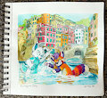 Watercolor Journey: Denali and Archer in Riomaggiore (9/20) by pandapaco