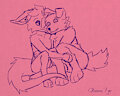 Doggo & Mercy snuggling, sketch by BananaFopsDraws