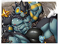 Commission art by Wolfmalro (14) - Luxray, Zeraora and Lucario by Togepi1125