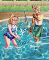 Charlotte and Lukas pool splashing - by MsMirabelle by RealZero