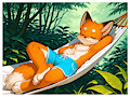 relaxed fox on a hammock outside (AI) by PurpleTail1