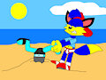 Alex the Fox Pulls Bunfriend Out of Sand at the Beach by FoxLover2002