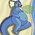 Vaporeon burping on the beach by AlphabetABC