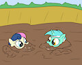 Lyra and BonBon in deep mud trouble by mucky