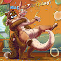 Rick's Birthday Huggin! (Commission) by kitsuneyoukai