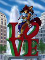 Snuggling on Philly's famous Love Statue