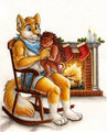 By the fireplace