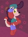 A Fifi wields a bat, looking cutesy.