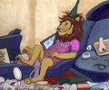 Couch Potato Lion With Bottle On Head